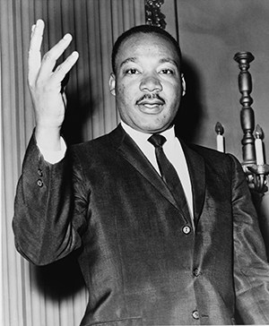Black and white photo of Dr. Martin Luther King Jr.